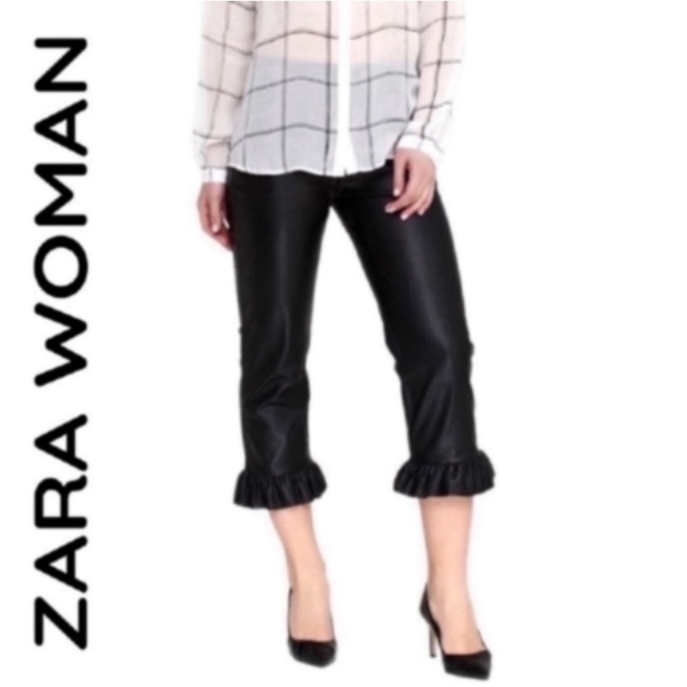 Zara Woman Black Faux Leather Capri Pants Women’s Size Small
